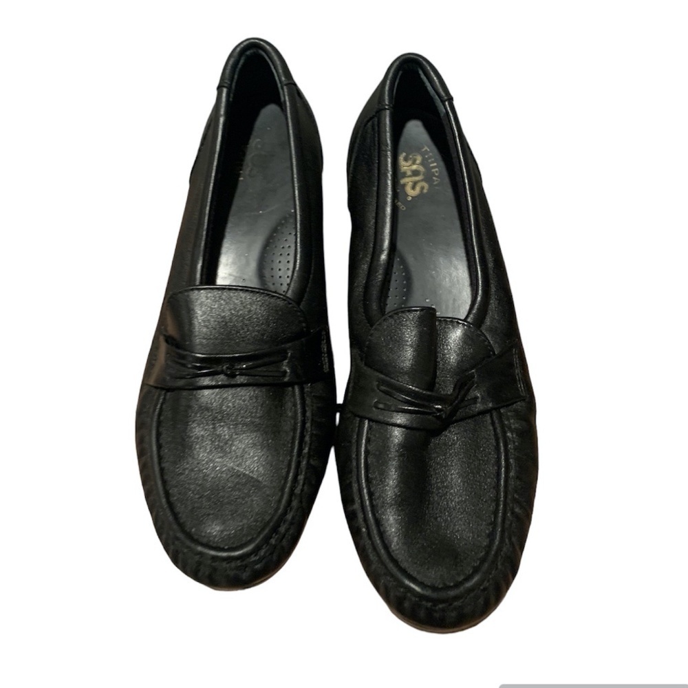 SAS Black Leather Slip-On Loafers